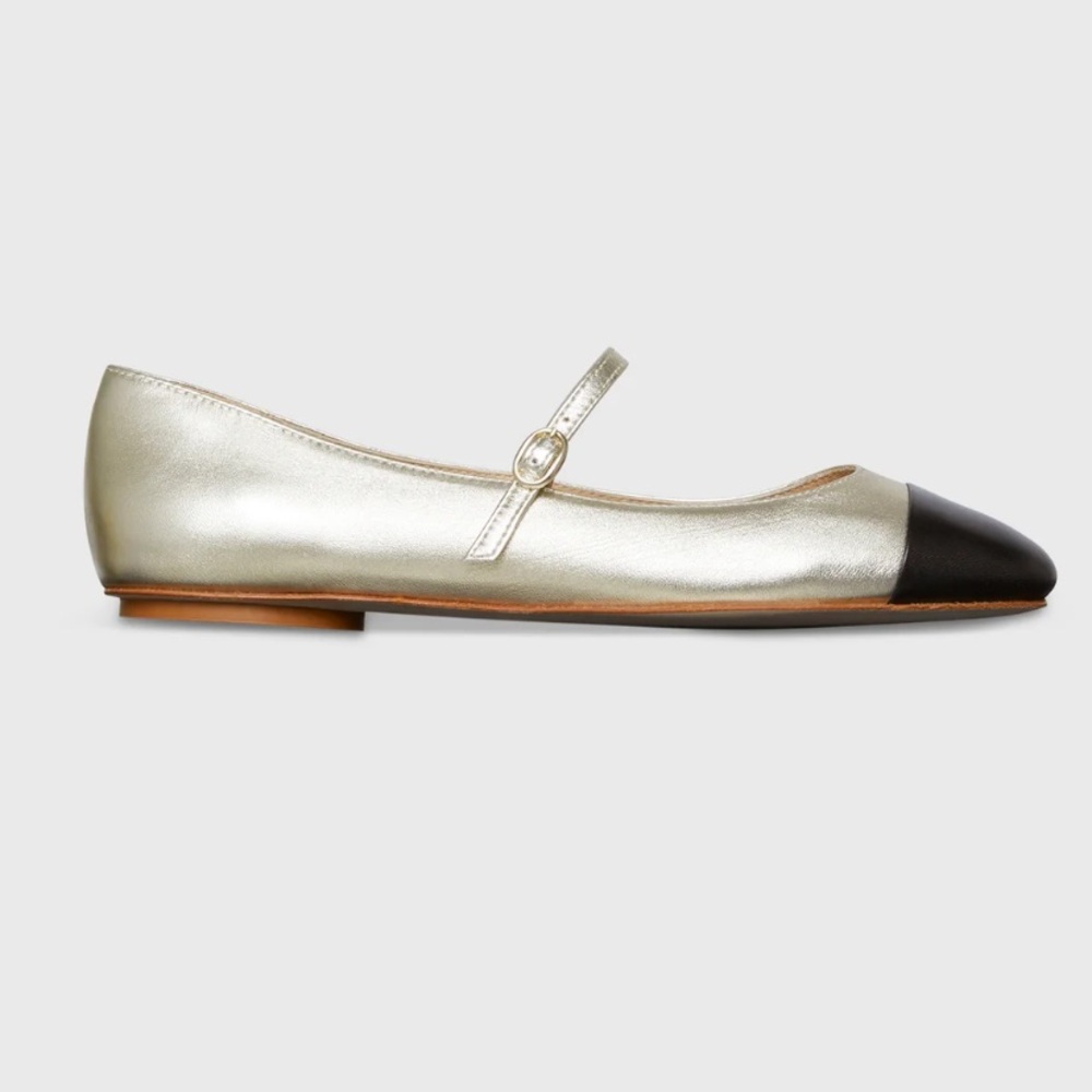 ANN MASHBURN | Two-Tone Mary Jane Ballet Flat in Platino/Black Leather